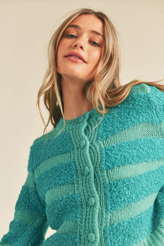 Load image into Gallery viewer, Fuzzy Striped Cardigan Sweater
