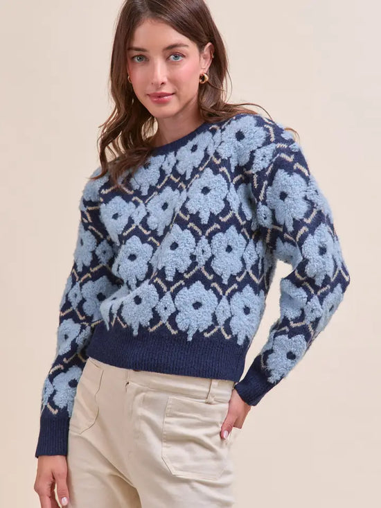 Fuzzy Texture Floral Sweater