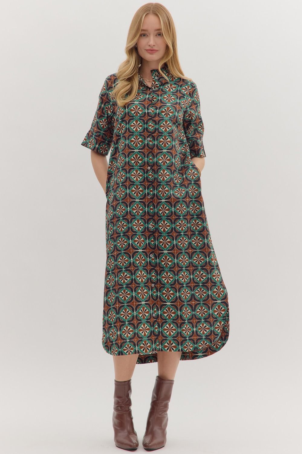 Geometric Print Midi Dress