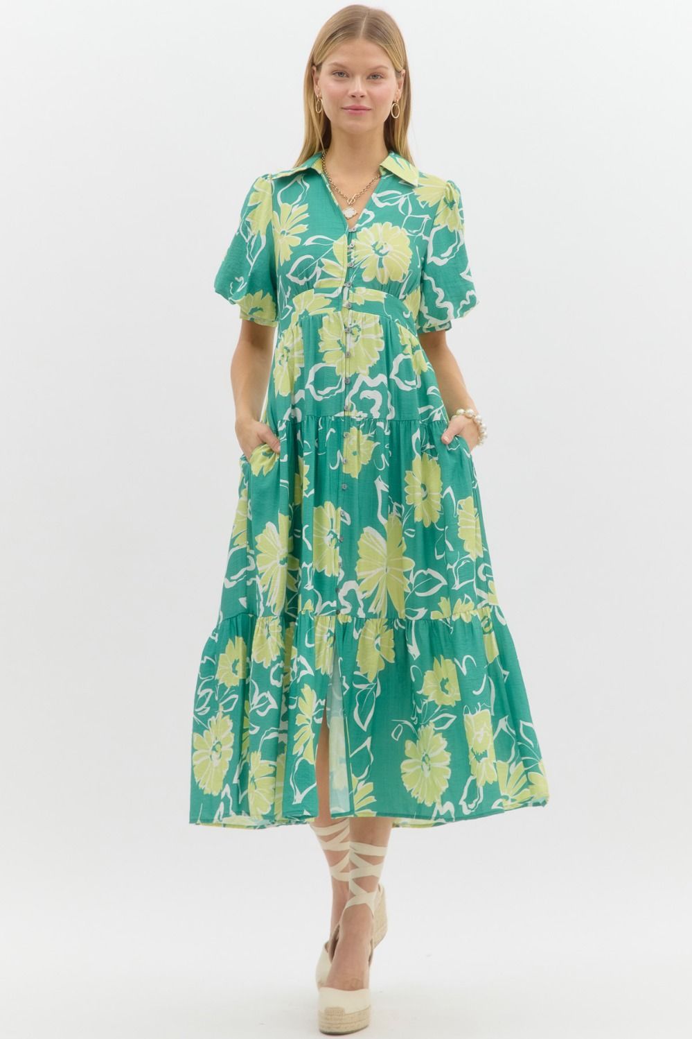 Entro Floral Print Midi Dress