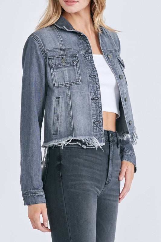 Grey Frayed Fitted Jacket