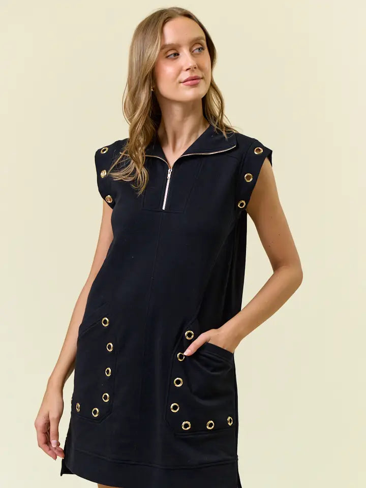 Grommet Detail Half Zip Sweatshirt Dress