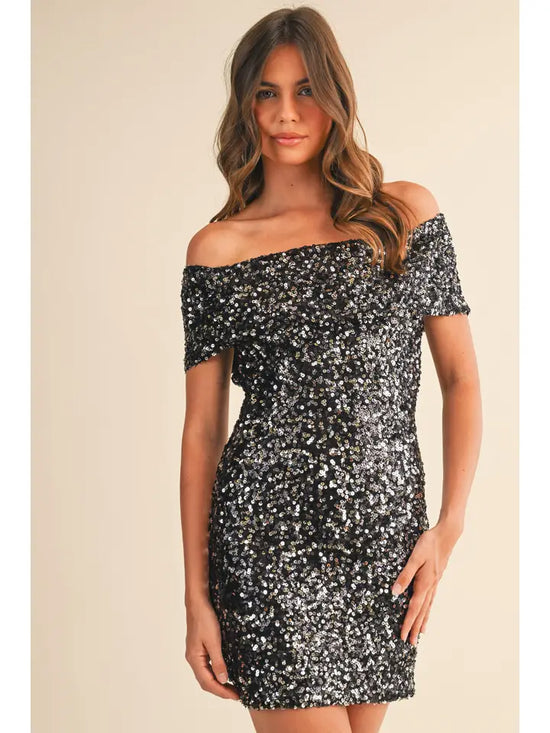 Off Shoulder Sequin Mini
