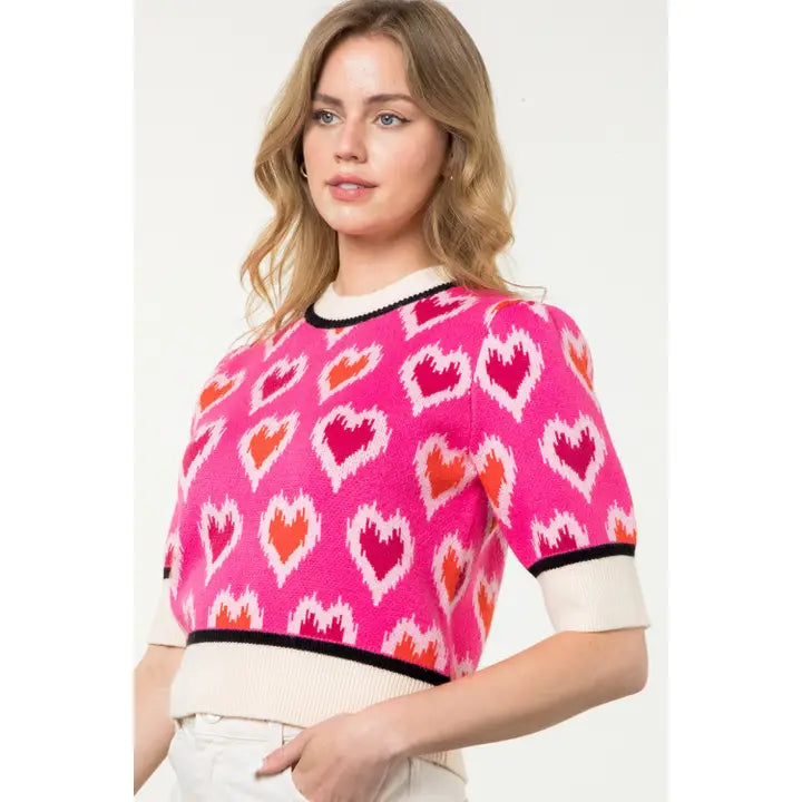 THML Heart Knit Short Sleeve Top