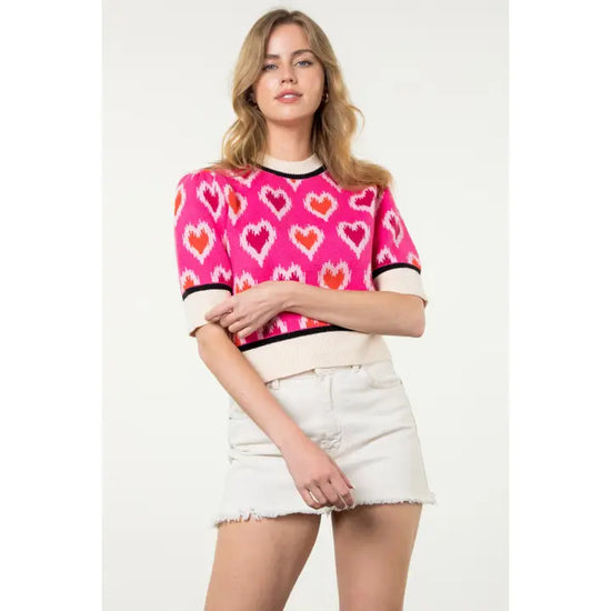 THML Heart Knit Short Sleeve Top