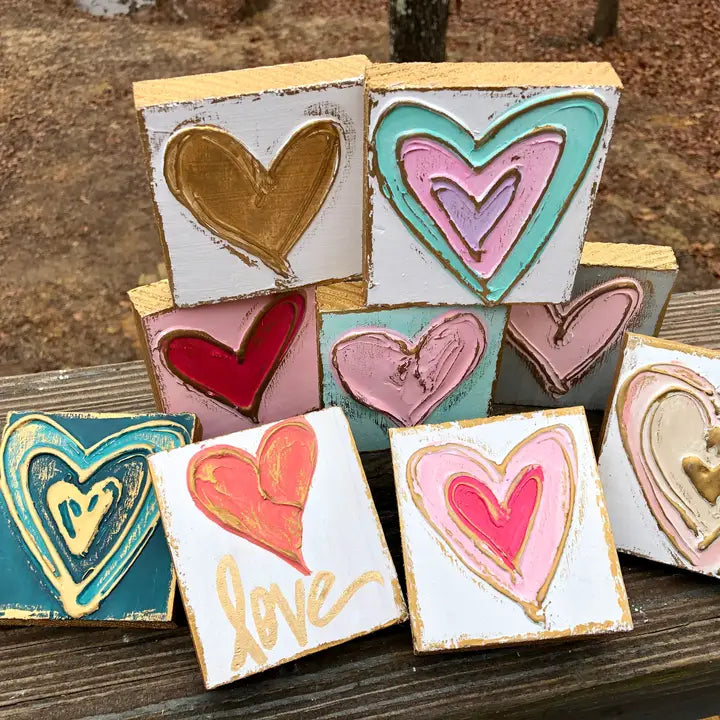 3x3 Heart Valentine Handmade Textured Wood Block