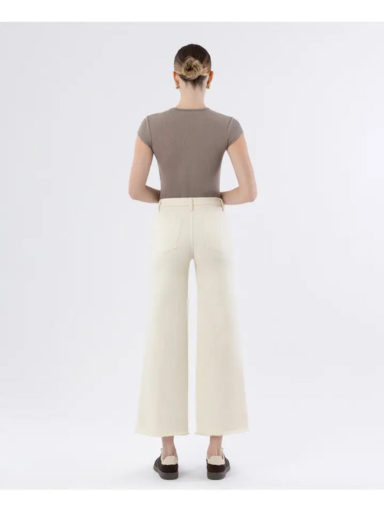 High Rise Raw Hem Ankle Wide Leg Jeans