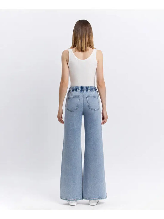 High Rise Drawstring Waistband Wide Leg Jeans