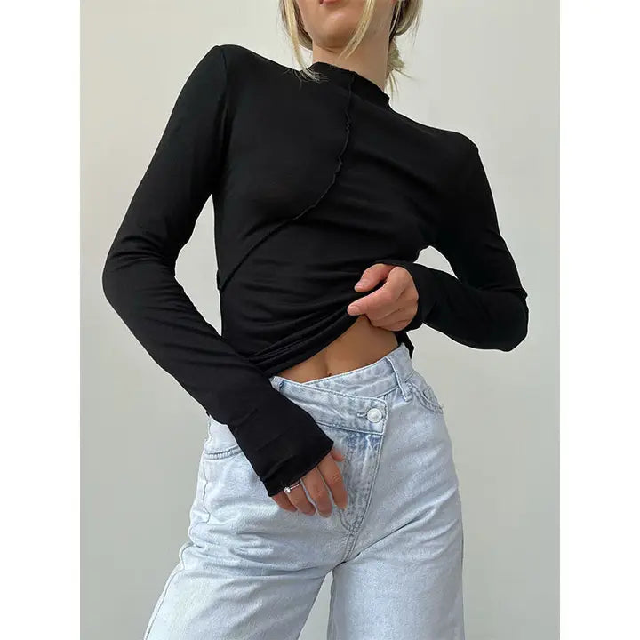 High Collar Slim-Fit Top