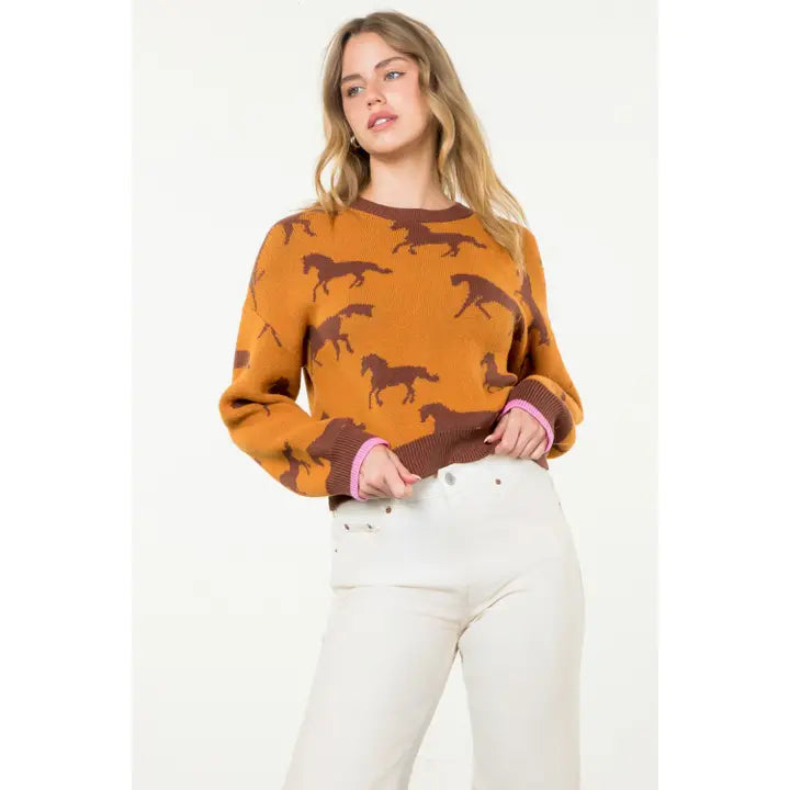 Horse Print Crewneck Sweater