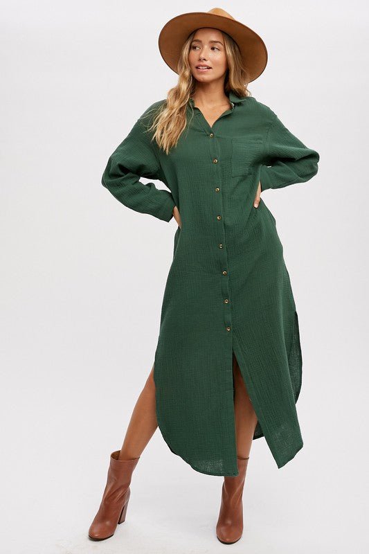 Maxi Shirt Dress with Pocket