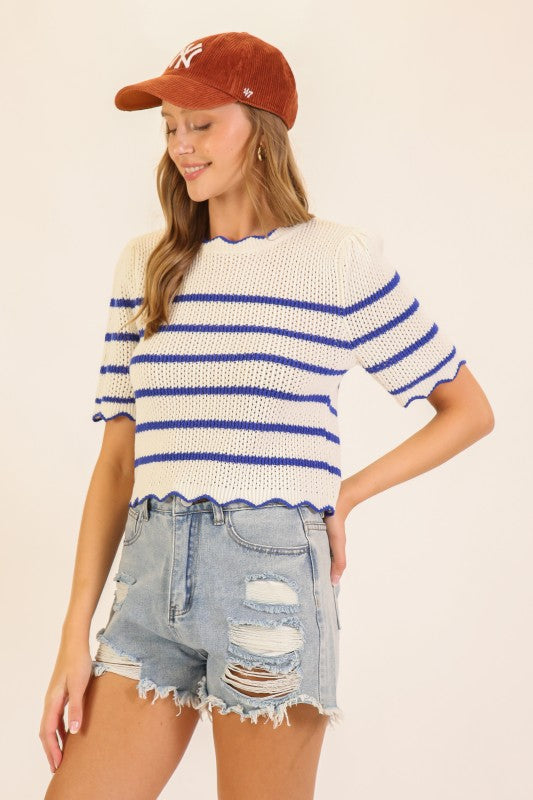 Stripe Scallop Top