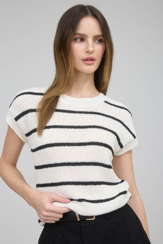 Stripe Short Sleeve Sweater
