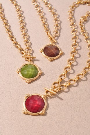 Faceted Stone Toggle Chain Necklace