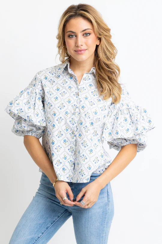 Karlie French Floral Ruffle Sleeve Top