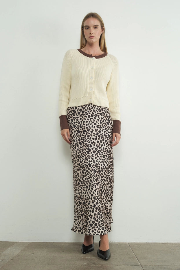 Leopard Satin Midi Skirt