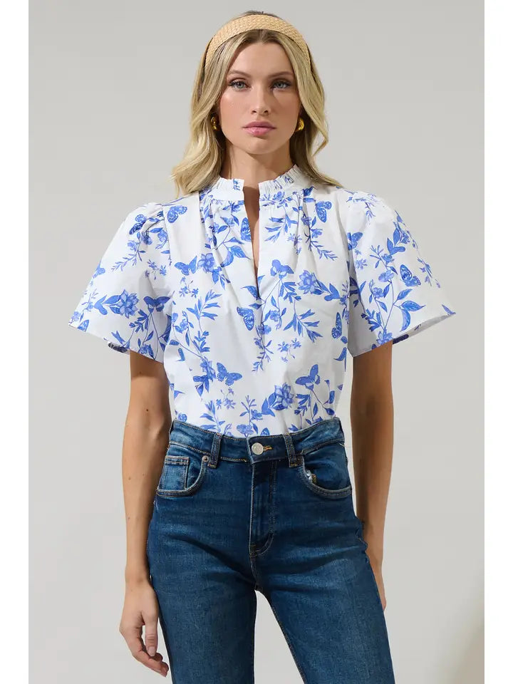 Leya Floral Inaya Split Neck Top
