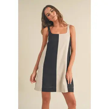 Miou Muse  COLOR BLOCK LINEN MINI DRESS
