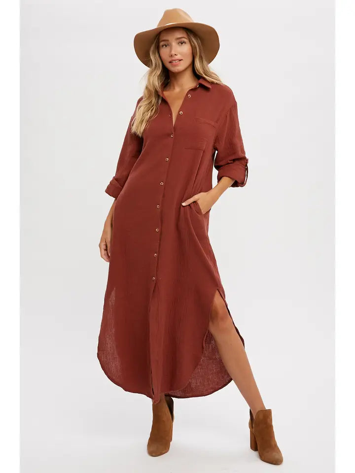 Maxi Shirt Dress with Pocket