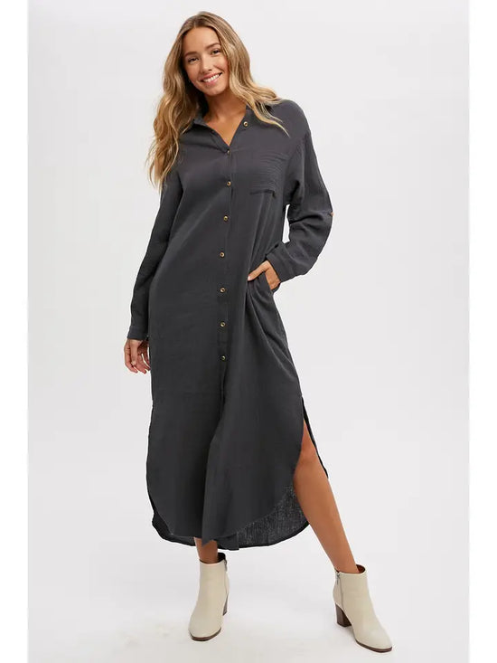 Maxi Shirt Dress with Pocket