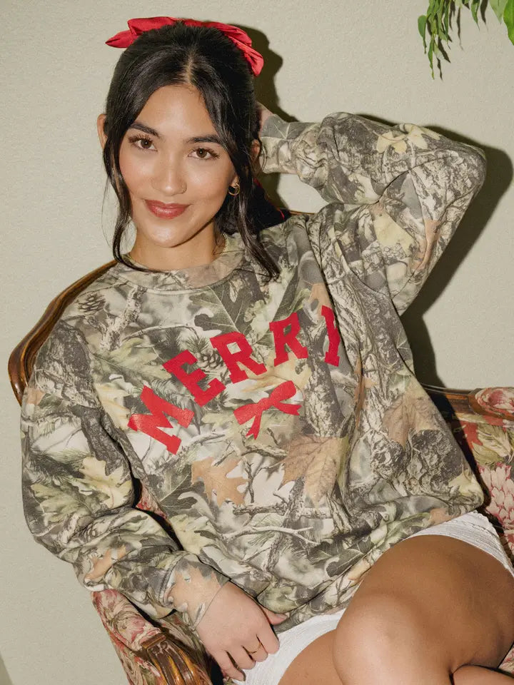 Merry Bow Holiday Christmas Camo Sweatshirt