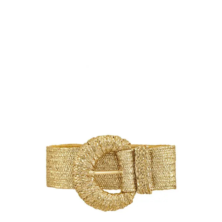 Half Circle Buckle Metallic Straw Belt