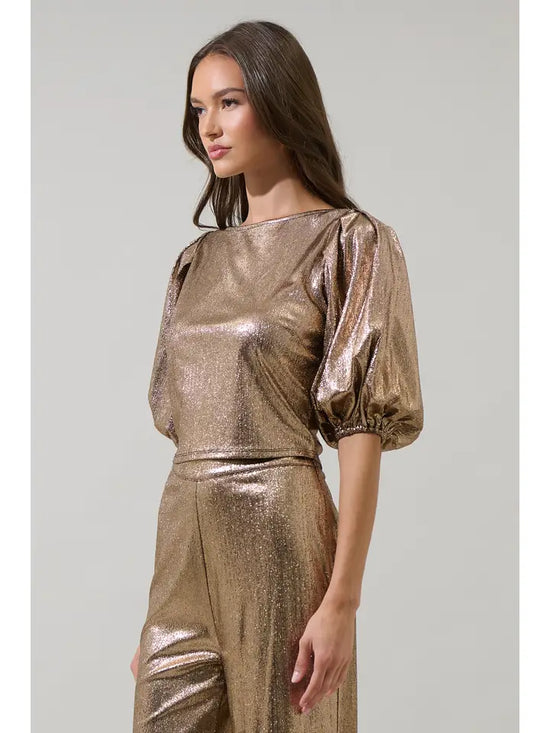 Metallic Puff Sleeve Top