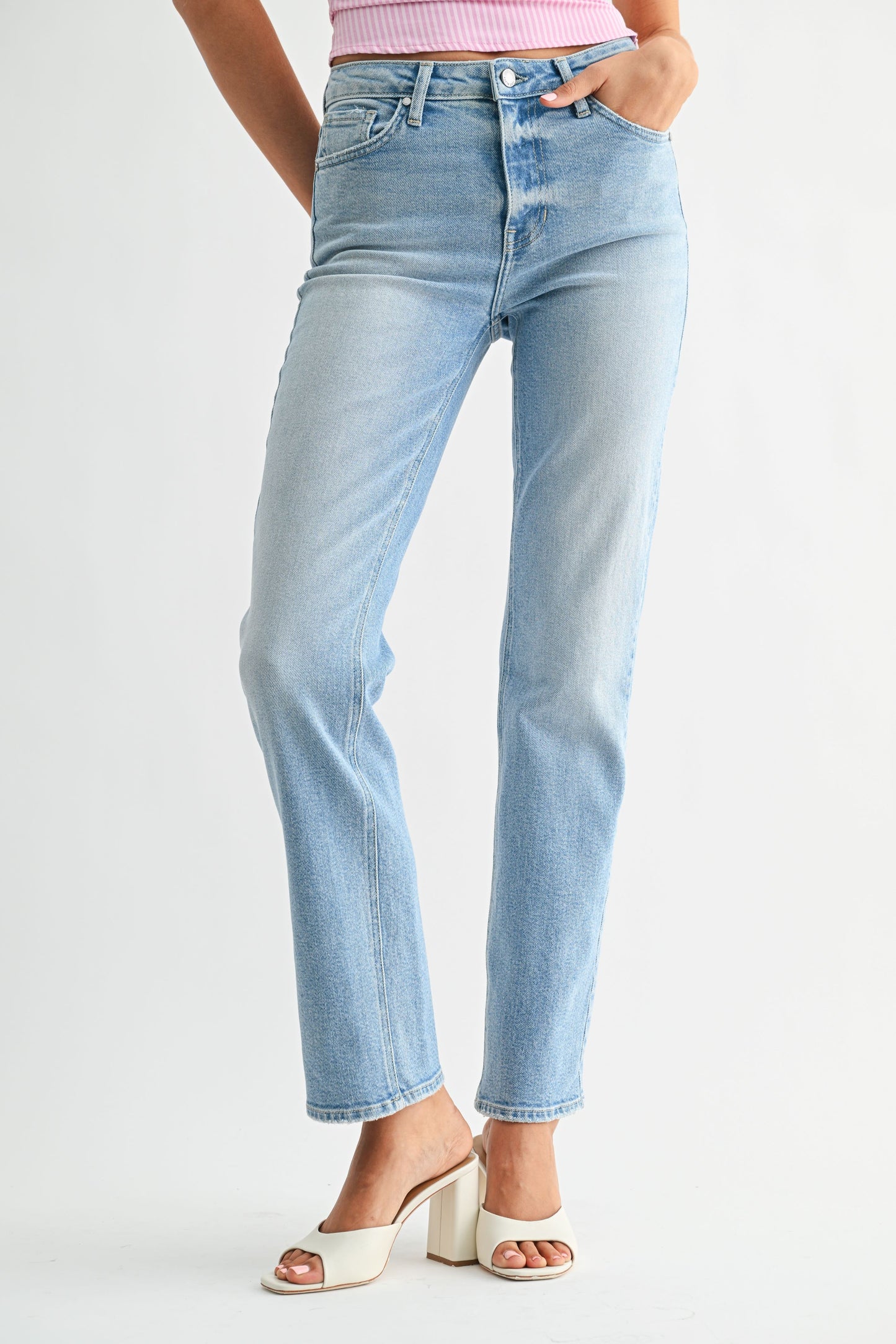 Mid Rise Stovepipe Straight Leg Jean