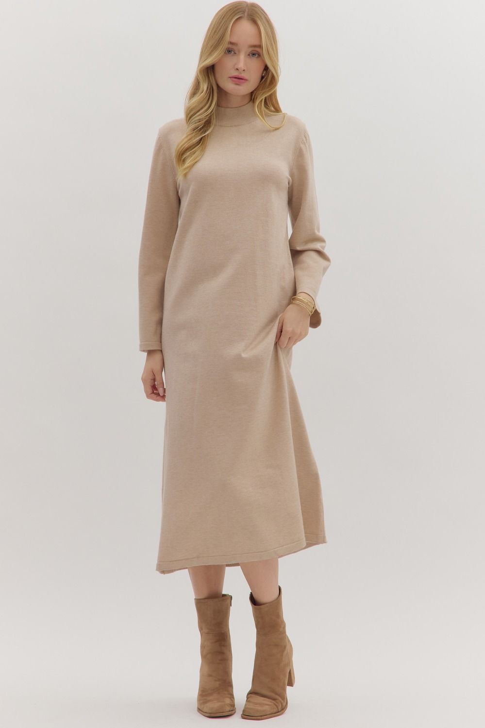 Mock Neck Midi Sweater Dress