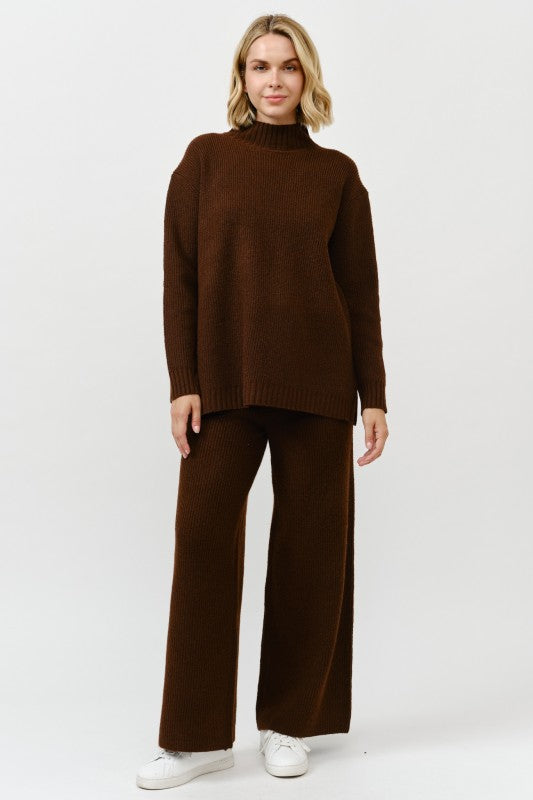 Mock Neck Sweater-wide Pants Matching Set