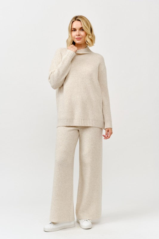 Mock Neck Sweater-wide Pants Matching Set