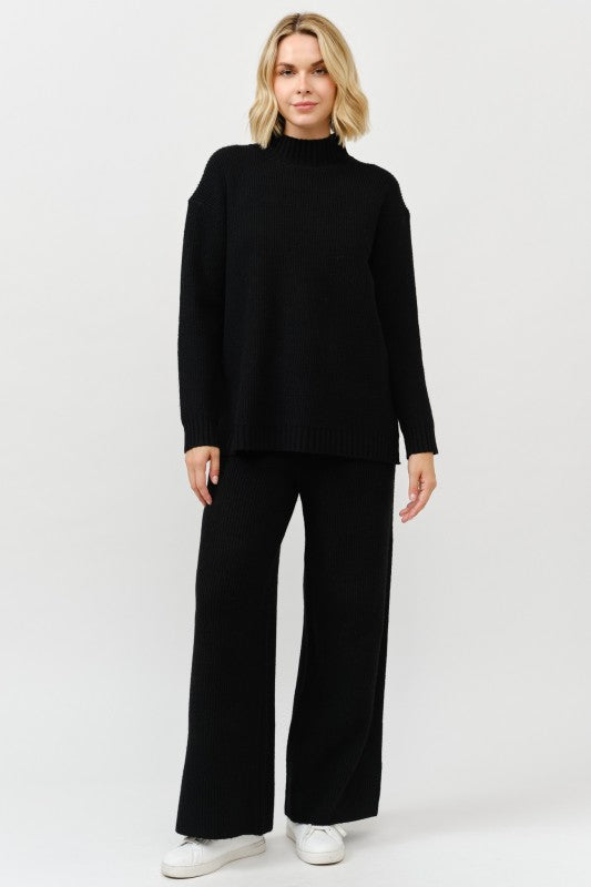 Mock Neck Sweater-wide Pants Matching Set