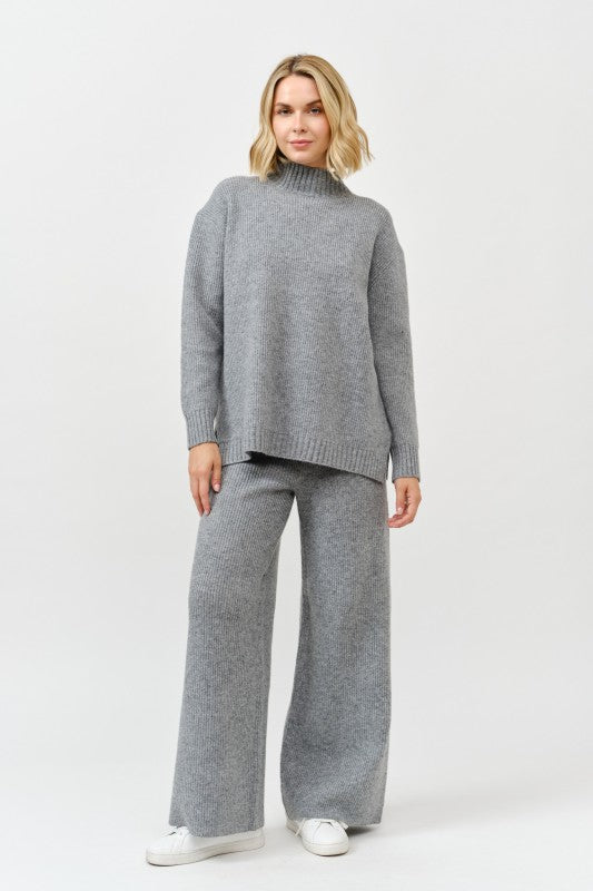 Mock Neck Sweater-wide Pants Matching Set