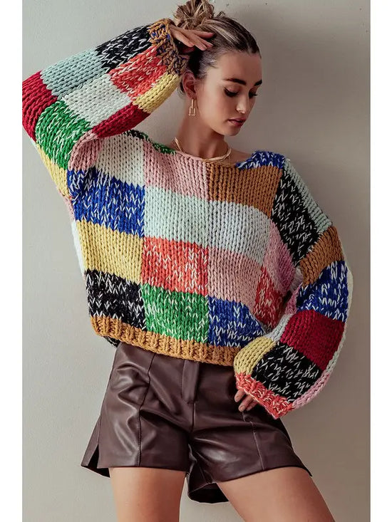 Load image into Gallery viewer, Multicolor Checkered Sweater
