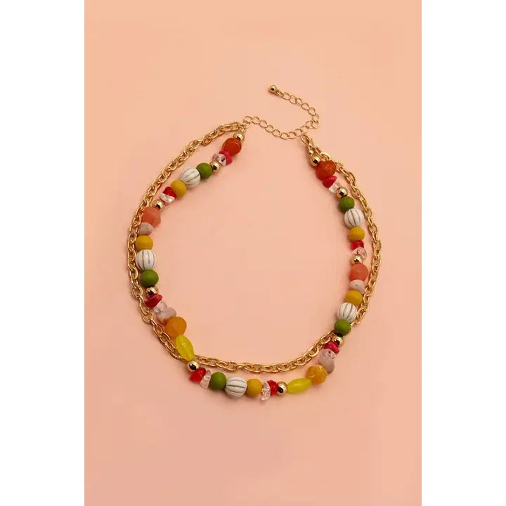 Natural Multi Beaded Chain Layer Necklace