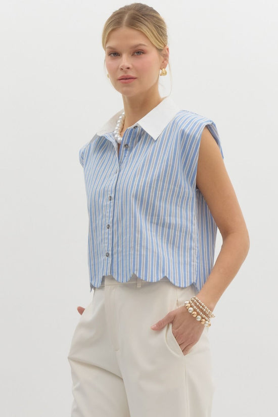 Entro Pinstriped Scalloped Top