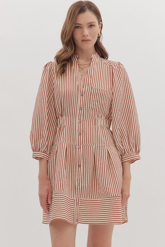 Pinstripe Puff Sleeve Mini Dress