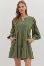 Pintuck Detail Mini Dress