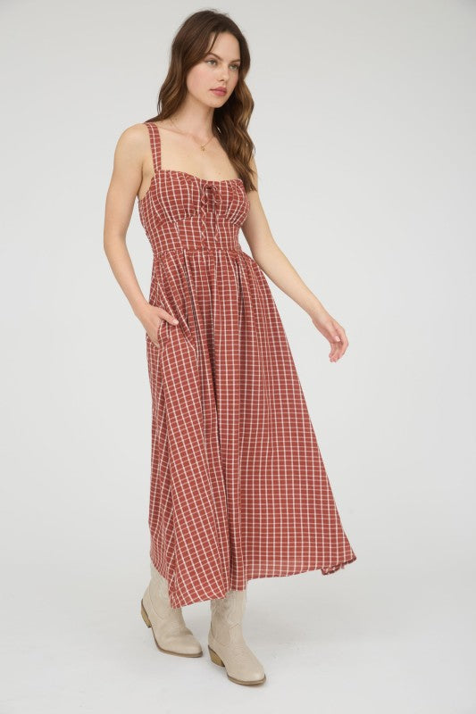 Plaid Corset Midi Dress