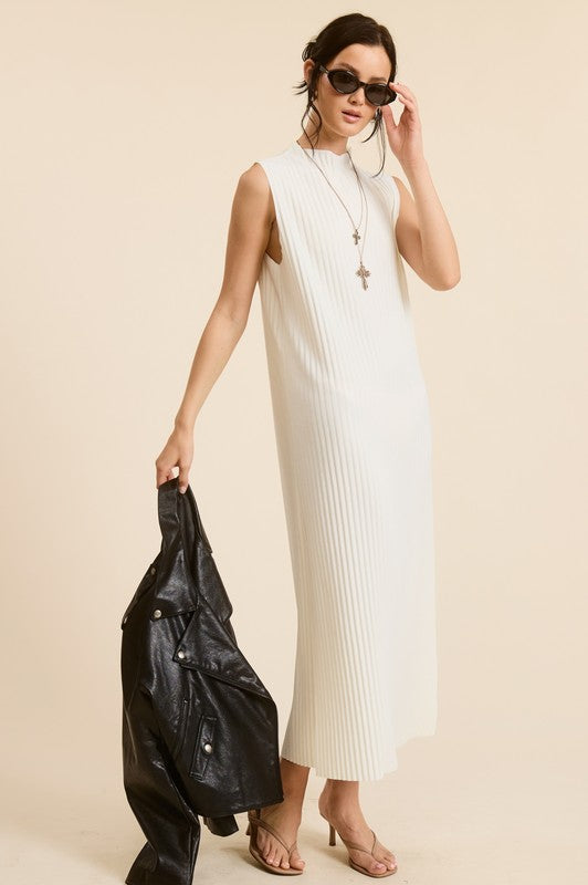 Pleated Midi Dress With Side Slit