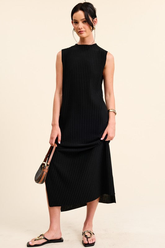 Pleated Midi Dress With Side Slit