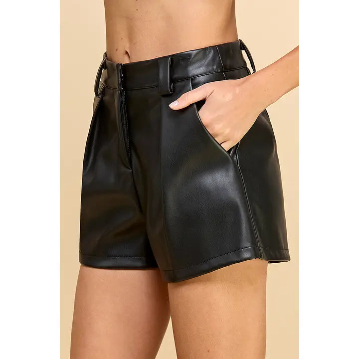 Pleated Detail Leather Shorts