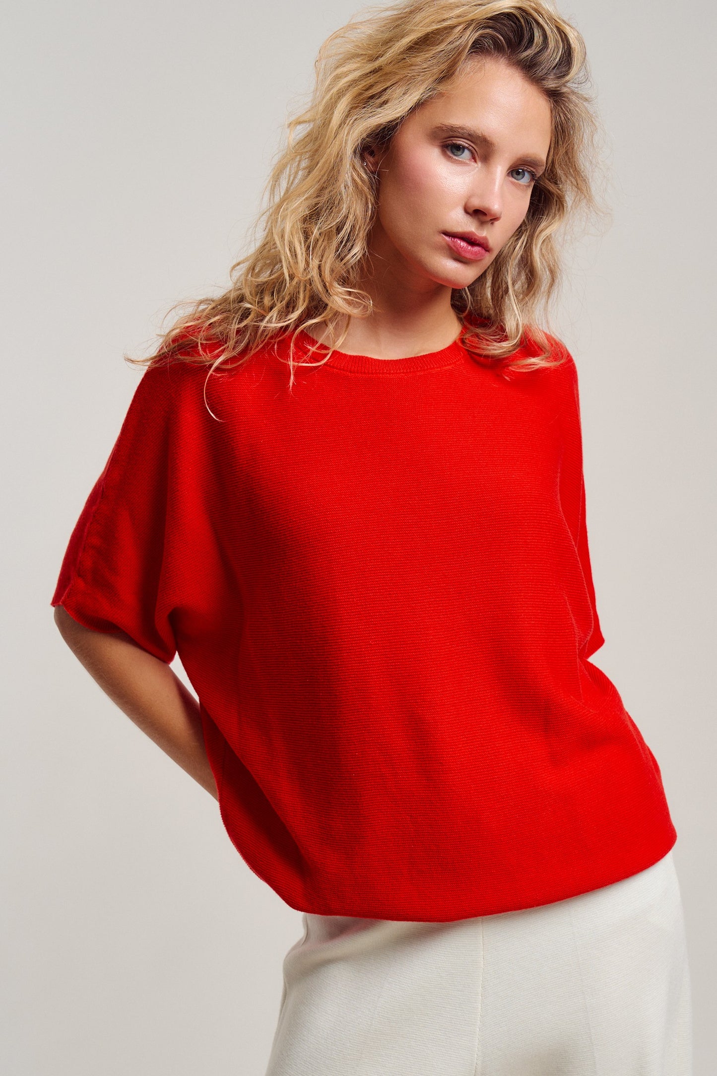 Dolman Short Sleeve Knit Top