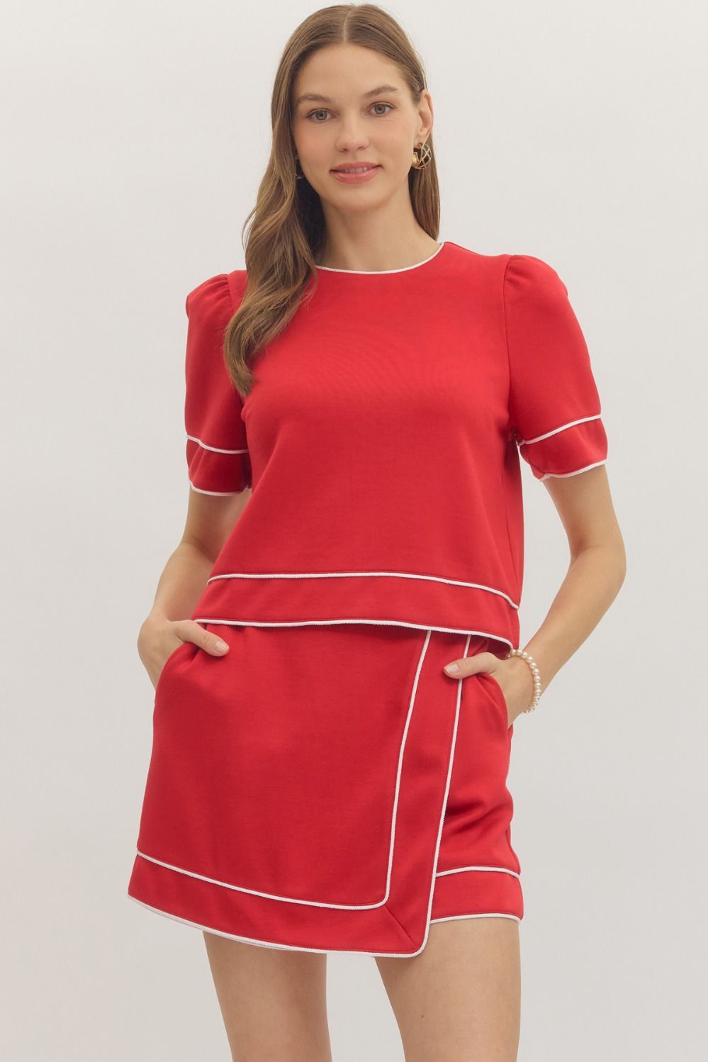 Contrast Trim Puff Top