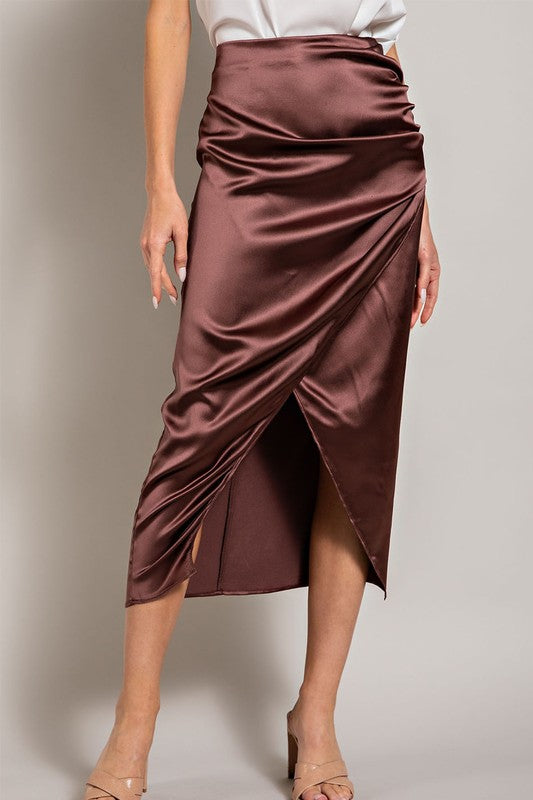 Load image into Gallery viewer, Satin Ruched Midi Skirt
