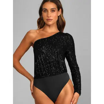 Sequin One Shoulder Bodysuit