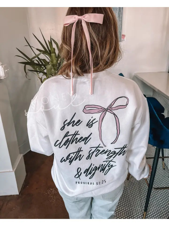 She Is Clothed Bow Sweatshirt