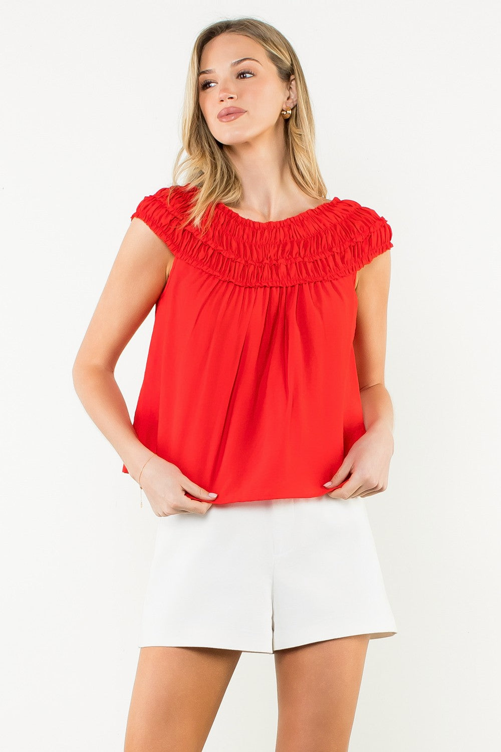 Shirred Neck Sleeveless Top