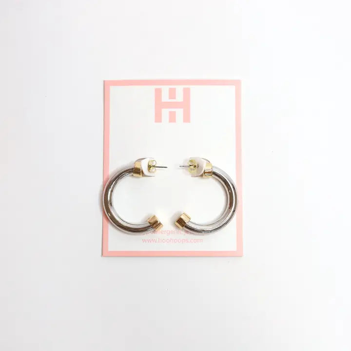 Small Hoop Earrings Silver w/Gold Accent
