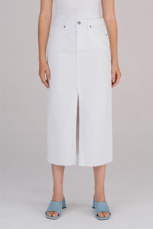 White Front Slit Midi Skirt